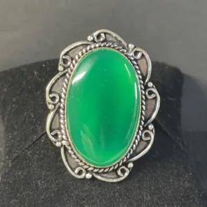 “Green Onyx” Ring Jewelry, German Silver, Size-6