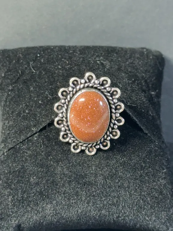 “Red Sun Stone” Ring Jewelry, German Silver, Size-6