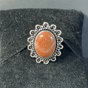 “Red Sun Stone” Ring Jewelry, German Silver, Size-6