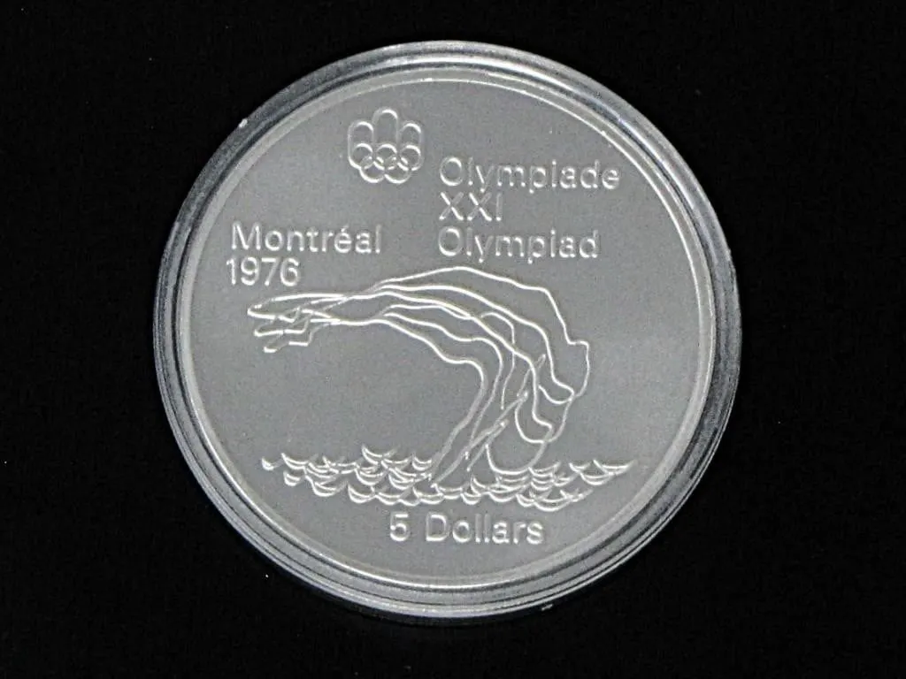 1976 MONTREAL OLYMPICS DIVING $5 .925 SILVER COIN