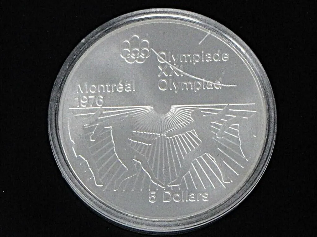 1976 MONTREAL OLYMPICS FENCING $5 .925 SILVER COIN