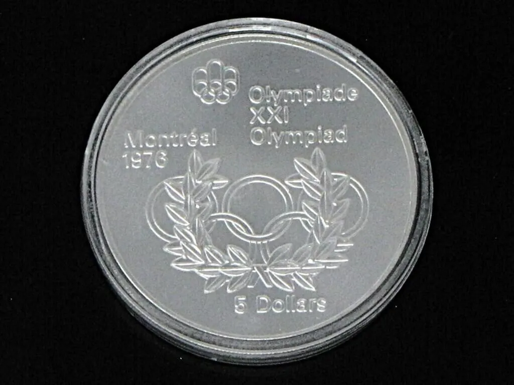 1976 MONTREAL OLYMPICS WREATH $5 .925 SILVER COIN