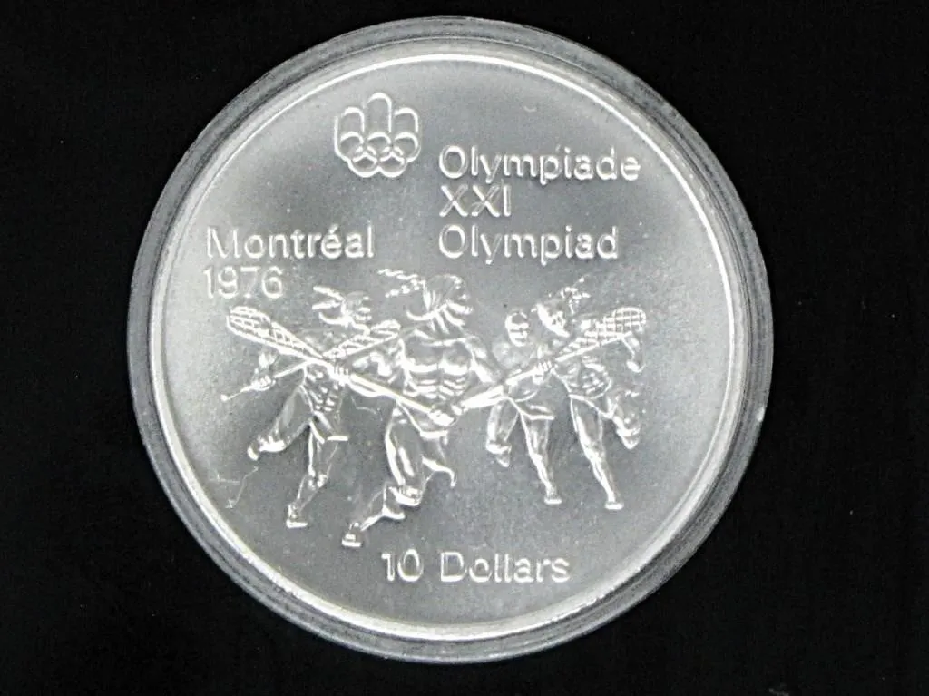 1976 MONTREAL OLYMPIC LACROSSE $10 925 SILVER COIN