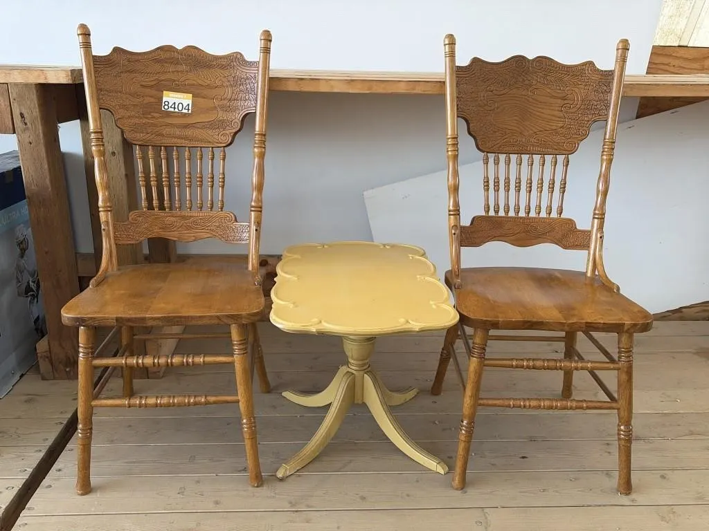 1950 Walnut Table & 2 Oak Chairs