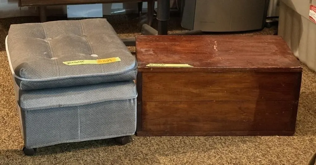Fabric Footrest/Storage, Wood Storage Chest