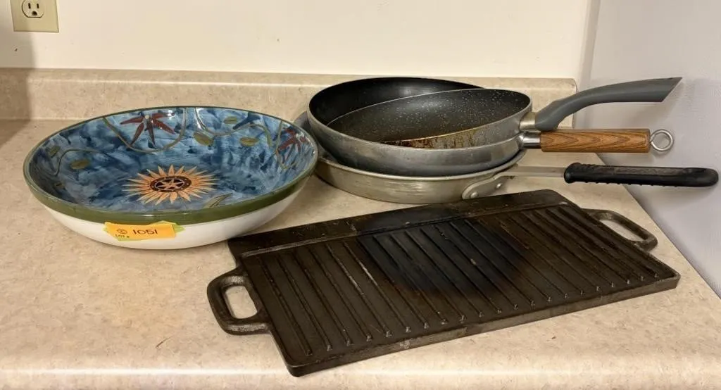 Cast-iron Grilling Plate, 13" Serving/Salad Bowl,