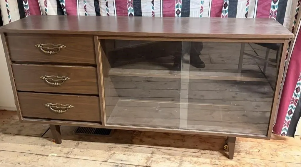 Vintage -Drawer Sideboard w/Sliding Glass doors