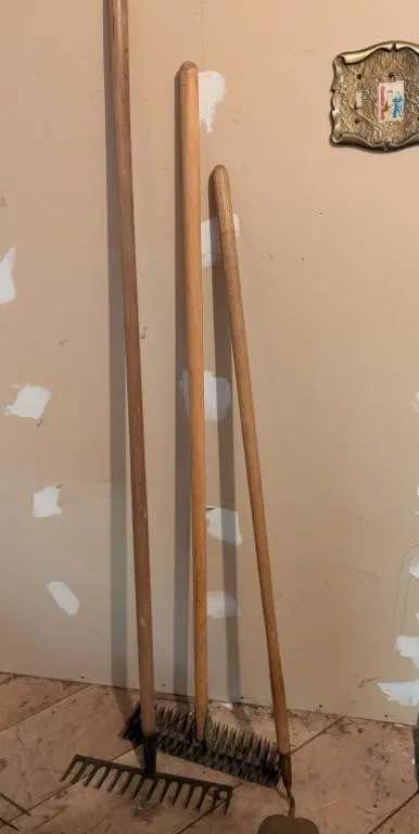Garden Tools. Rake and Hoe