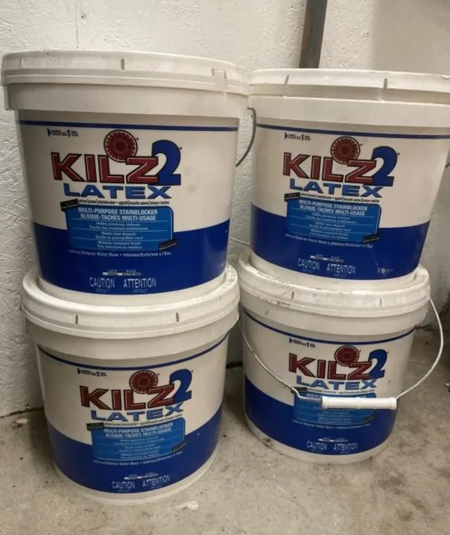 Three full 7.5L pails of Kilz2 Latex Multipurpose