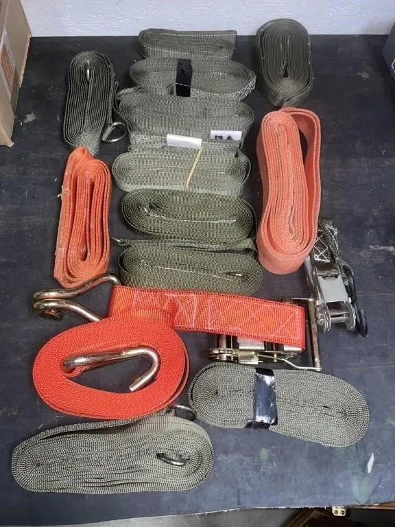 Assortment of mostly new web straps and slings.