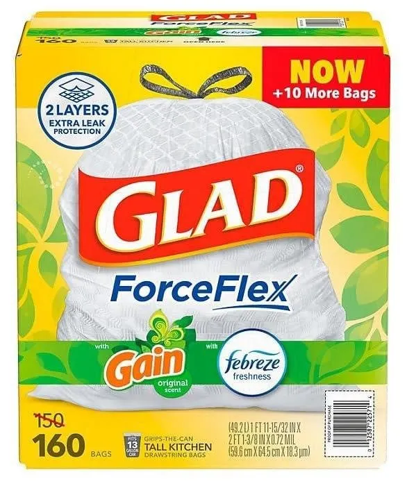 Glad ForceFlex 13 Gallon Trash Bags 160ct Febreze