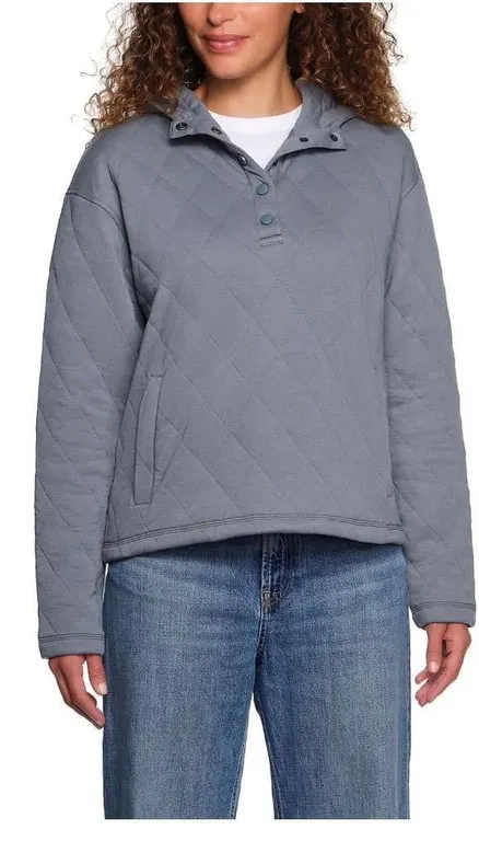 Lands End Womens Quilted Pullover Hoodie XS Blue