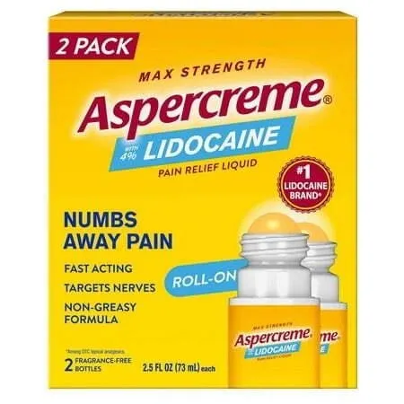 Aspercreme Lidocaine Pain Relief Roll-On 2pk