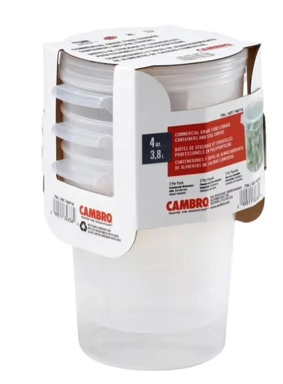 Cambro Round Translucent Food Container 4qt 3pk