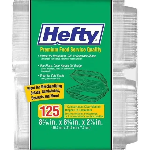 Hefty Hinged Lid Plastic Container 8x8 125ct