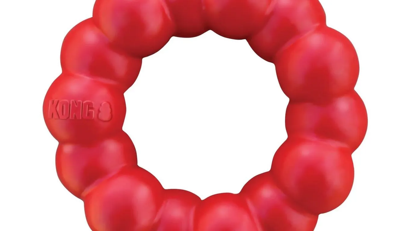 Kong Ring Natural Rubber Chew Toy Medium Red