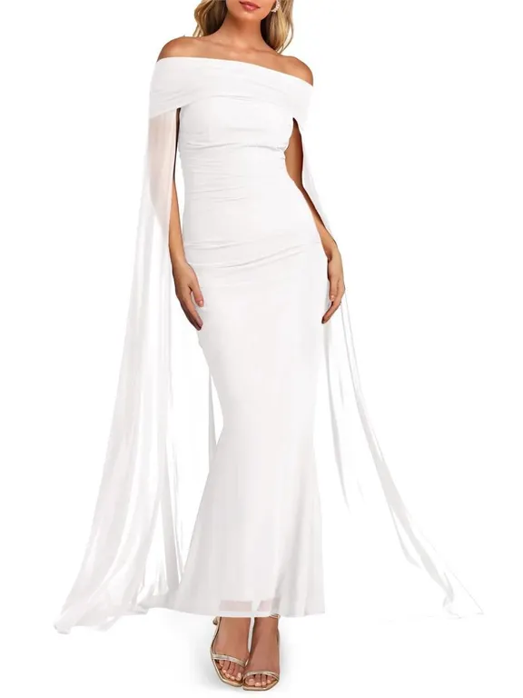 Mayfasey Off Shoulder Bodycon Dress White Large
