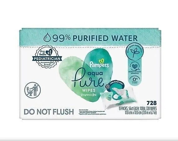Pampers Aqua Pure Sensitive Baby Wipes 728ct 13pk