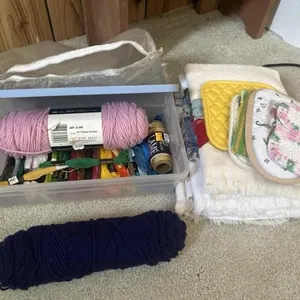 Dish towels, yarn, threading oven pads