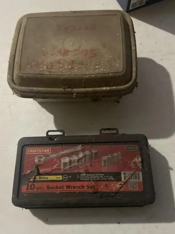 Craftsman socket wrench set, Tupperware bowl