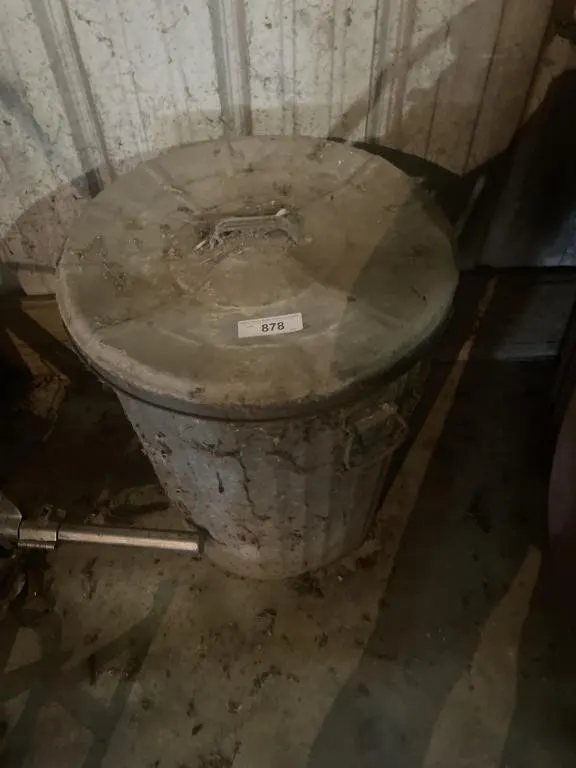 Galvanized Trash can with contents