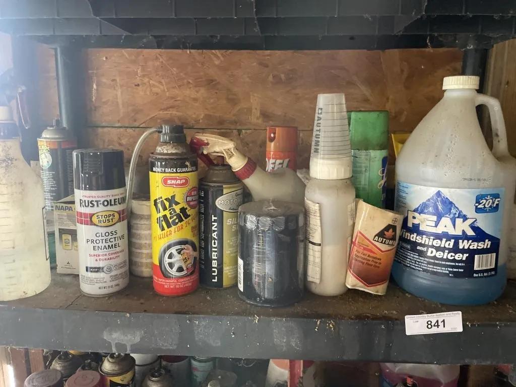 Content of shelf, paint, filter miscellaneous