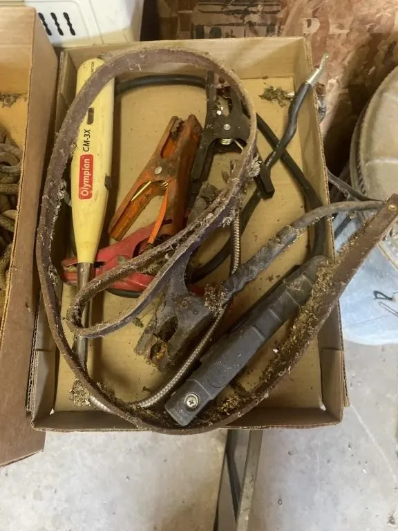 Lighter ,jumper cables, dog leash