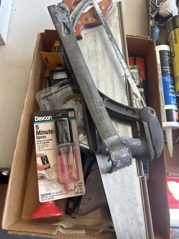 Tools, epoxy, glue, brush, string, chalk, stud,