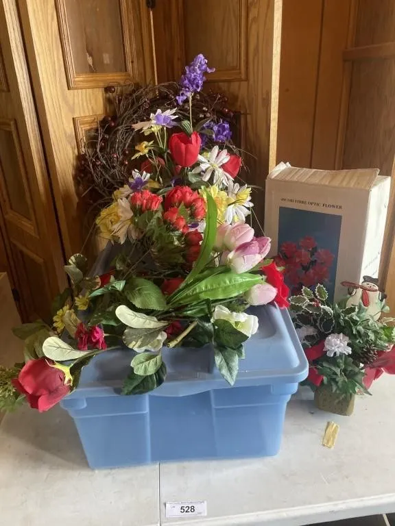 Plastic flowers and tote