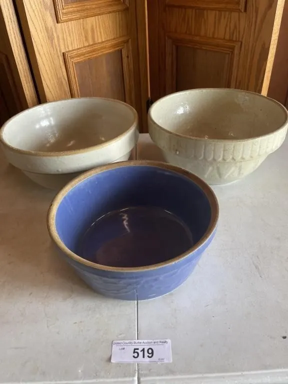 Stone bowls, blue one has a crack