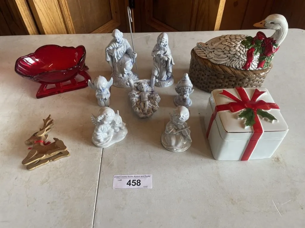 Ceramic Manger figurines, ceramic goose basket,