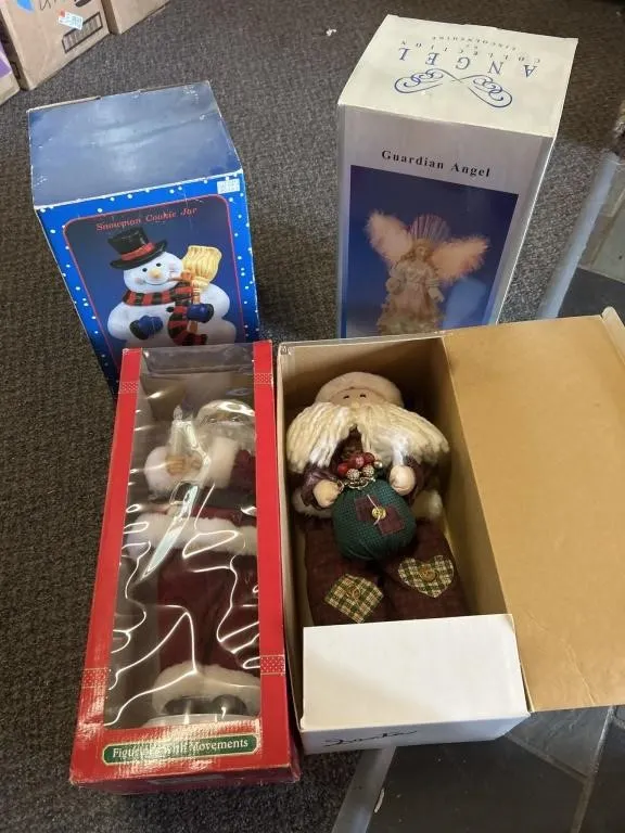 Snowman cookie jar, guardian angel, Santa