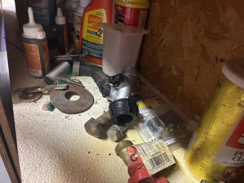 Toolbox with hardware moving men plug-ins cups