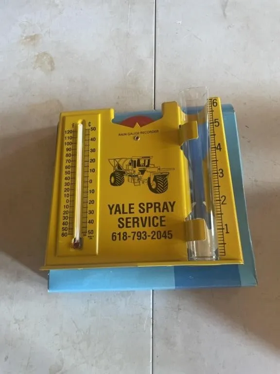 Yale spray service, metal thermometer Rain gauge
