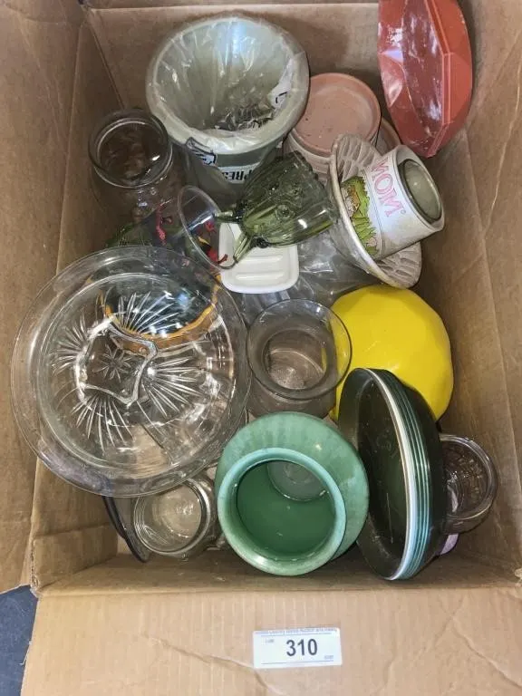 Vases, bowls, planters, jars, misc. glass items