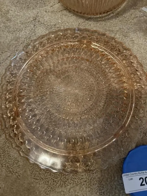 Pink depression, bowl and plate, animal bowl and