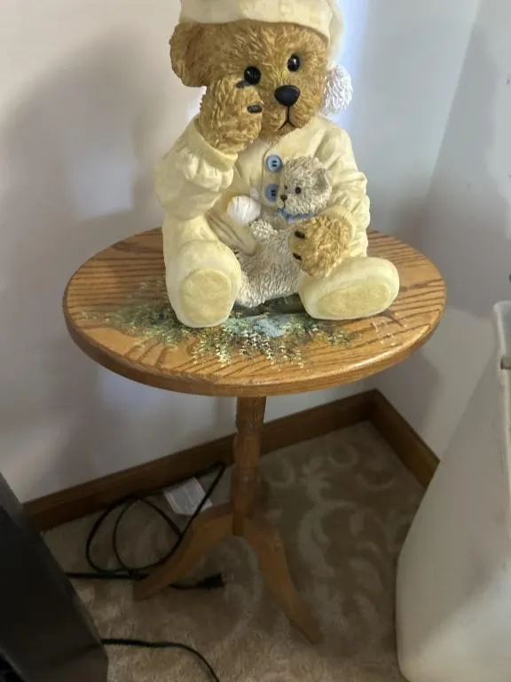 Ceramic teddy bear and table