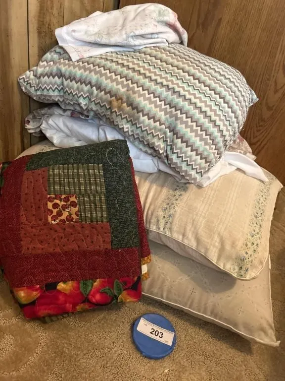 Pillows, blankets sheets, pillowcases curtains