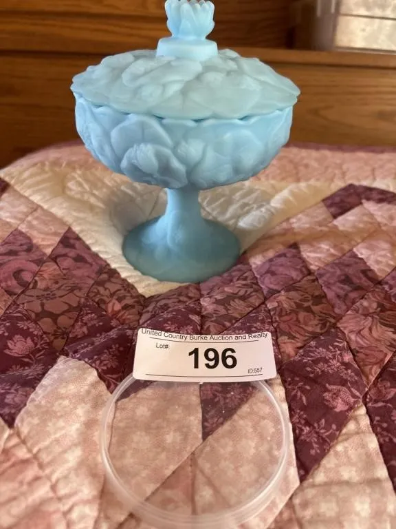 Fenton Blue Satin Glass Water Lily Covered