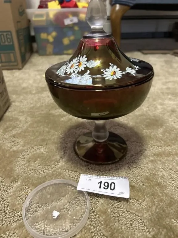 ruby/cranberry glass lidded compote