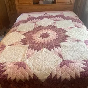 Wooden headboard, mattress, boxspring, bedding -