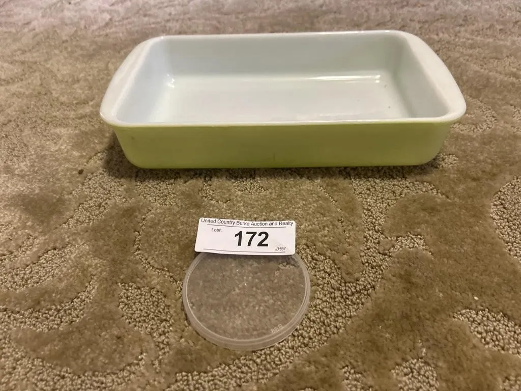 Lime green Pyrex baking dish