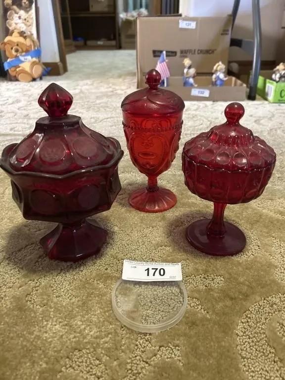 Fostoria Ruby Red Coin Glass Covered Candy Dish