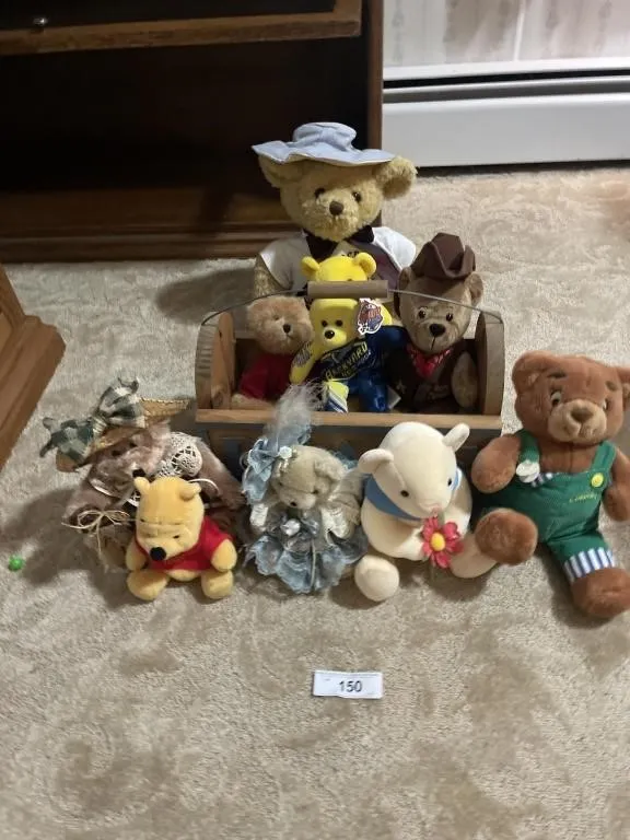 Stuff bears and wooden box