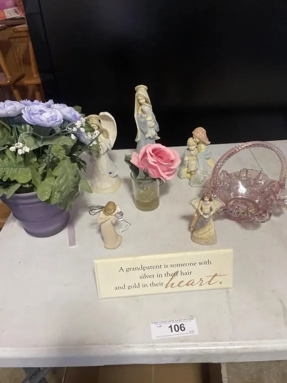 Angel figurines glass baskets