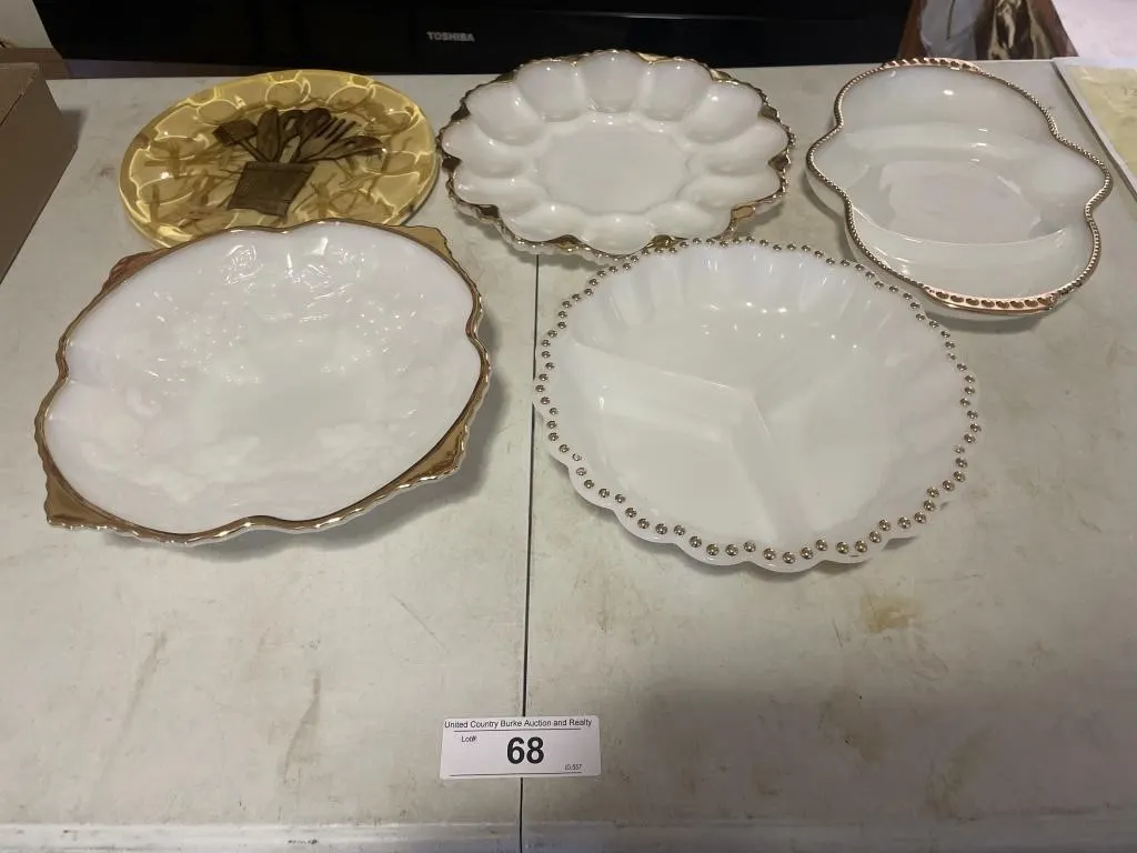 Deviled Egg platters, fire king milk glass