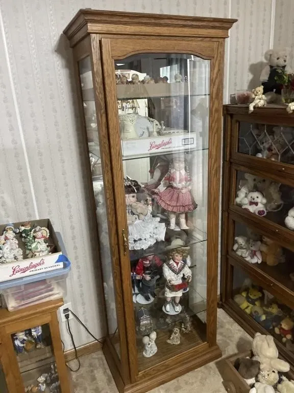 Curio Cabinet. Wood Frame With Glass Doors. Five