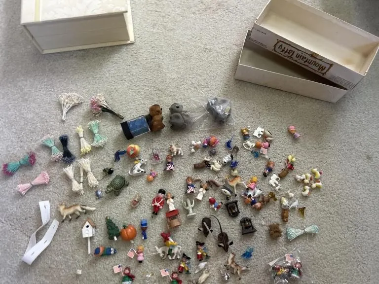 Plastic, ceramic, wooden, glass figurines