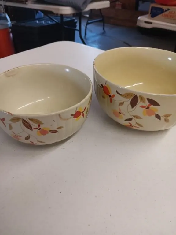 Two Jewell Tea Autumn Leaf Bowls. Both With Chips.