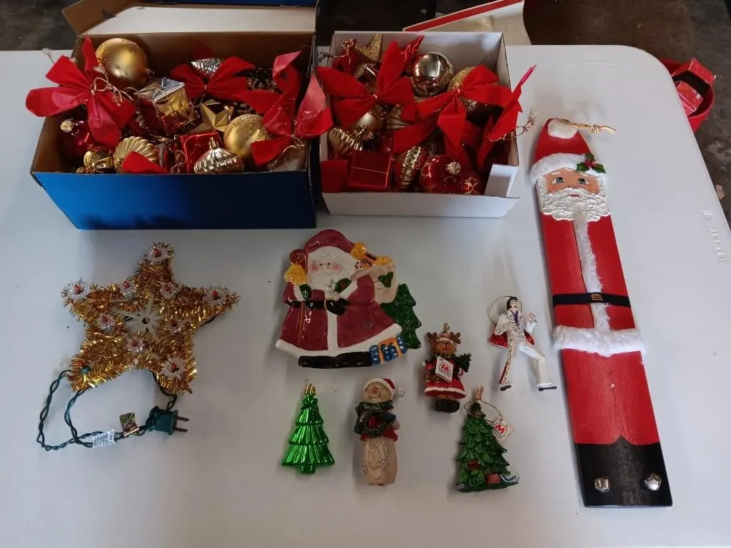 Box of Christmas ornaments and